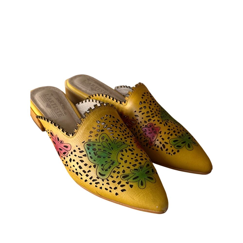 L'Artiste by Spring Step Yellow Leather Galatina Mule Art to wear - Picture 3 of 7